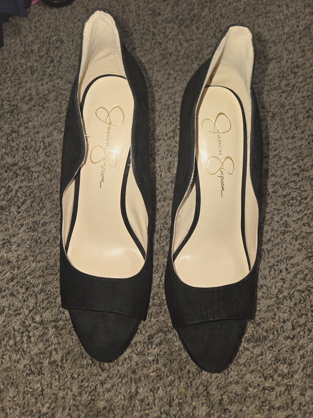 Jessica Simpson Black Suede Peep-Toe Pumps
